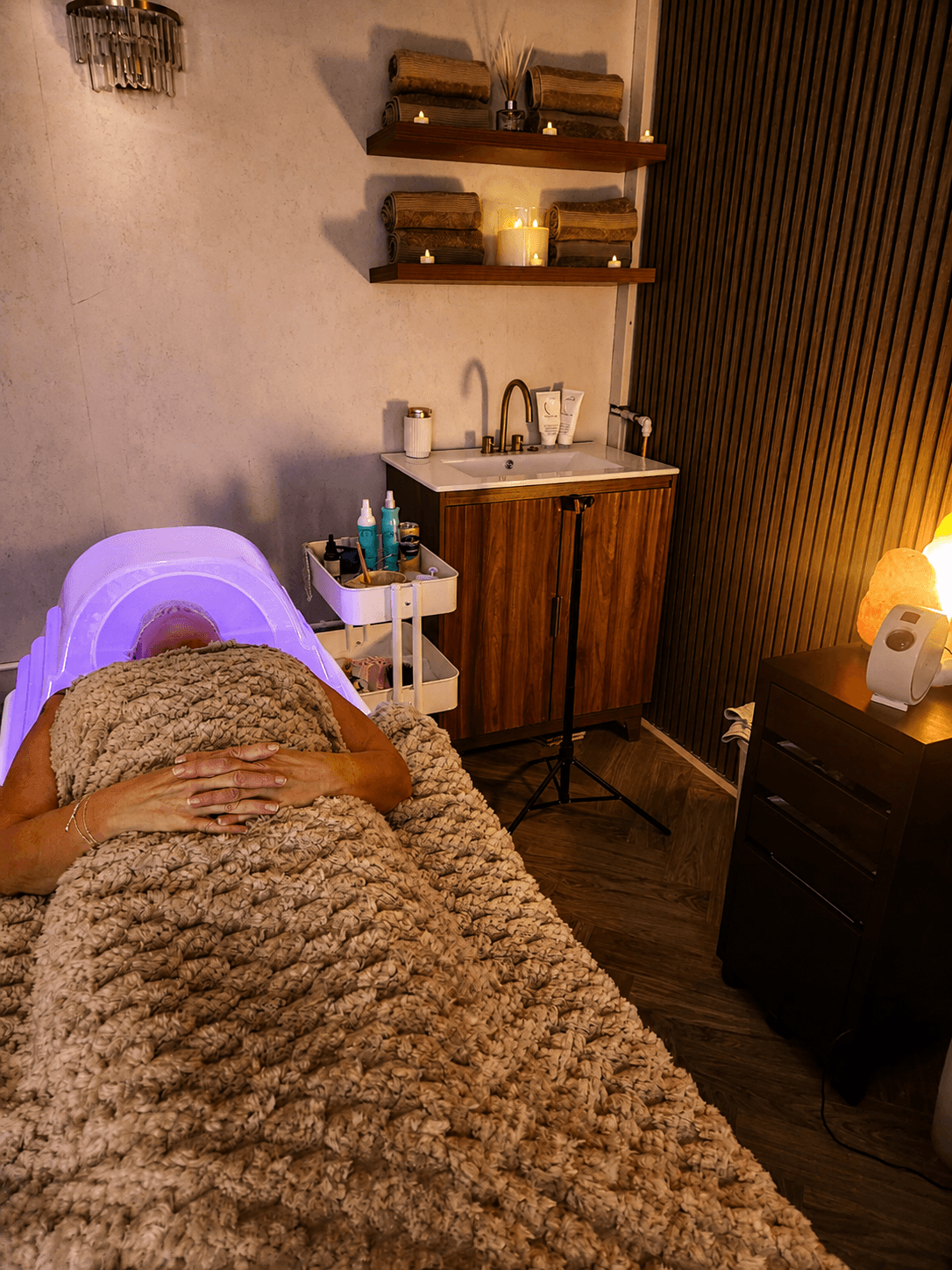 Client settled into the Cloud 9 treatment room